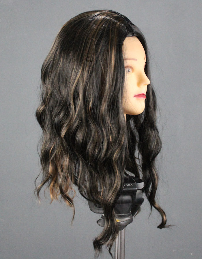 Black Flirty Waves Wig with Copper Highlights