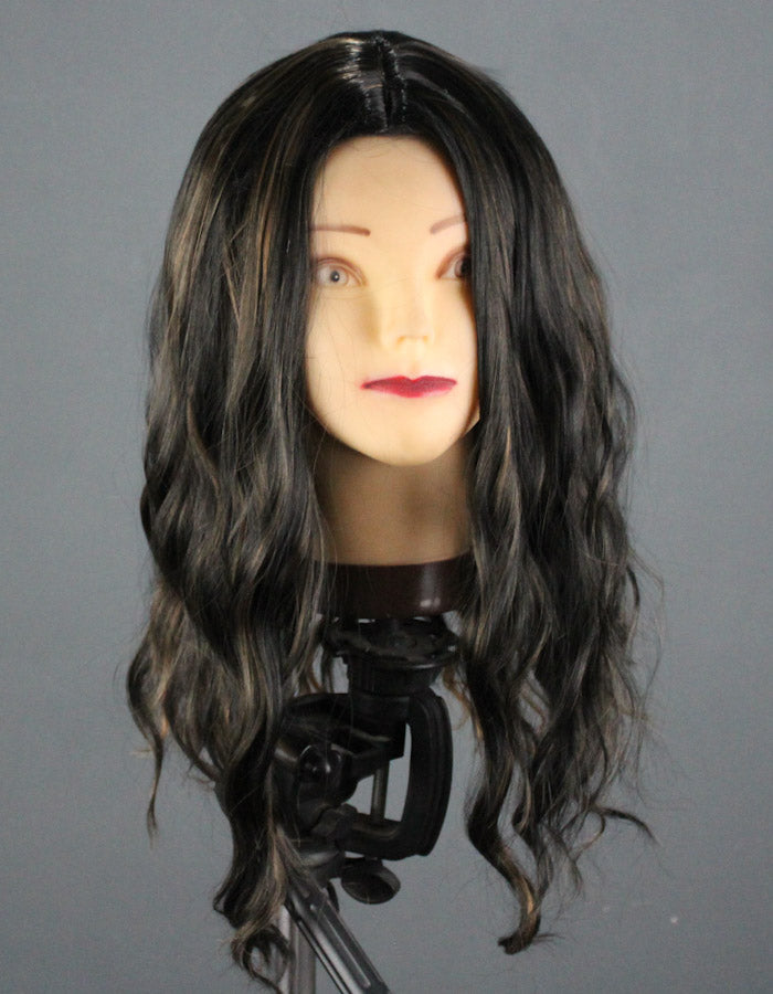 Black Flirty Waves Wig with Copper Highlights