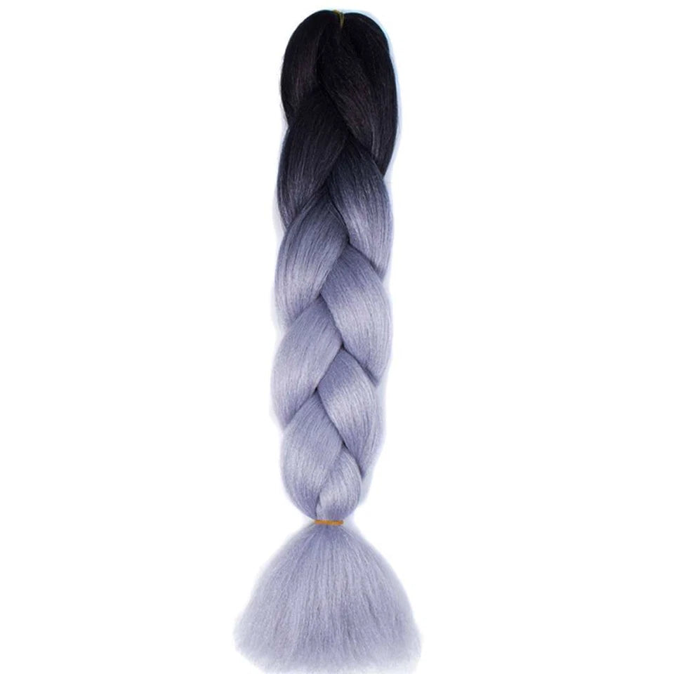 Trenza afro torcida de 24'' Negro con degradado gris, extensión de cabello sintético Kanekalon Jumbo para trenzar | Zebaish Wigs And Extensions