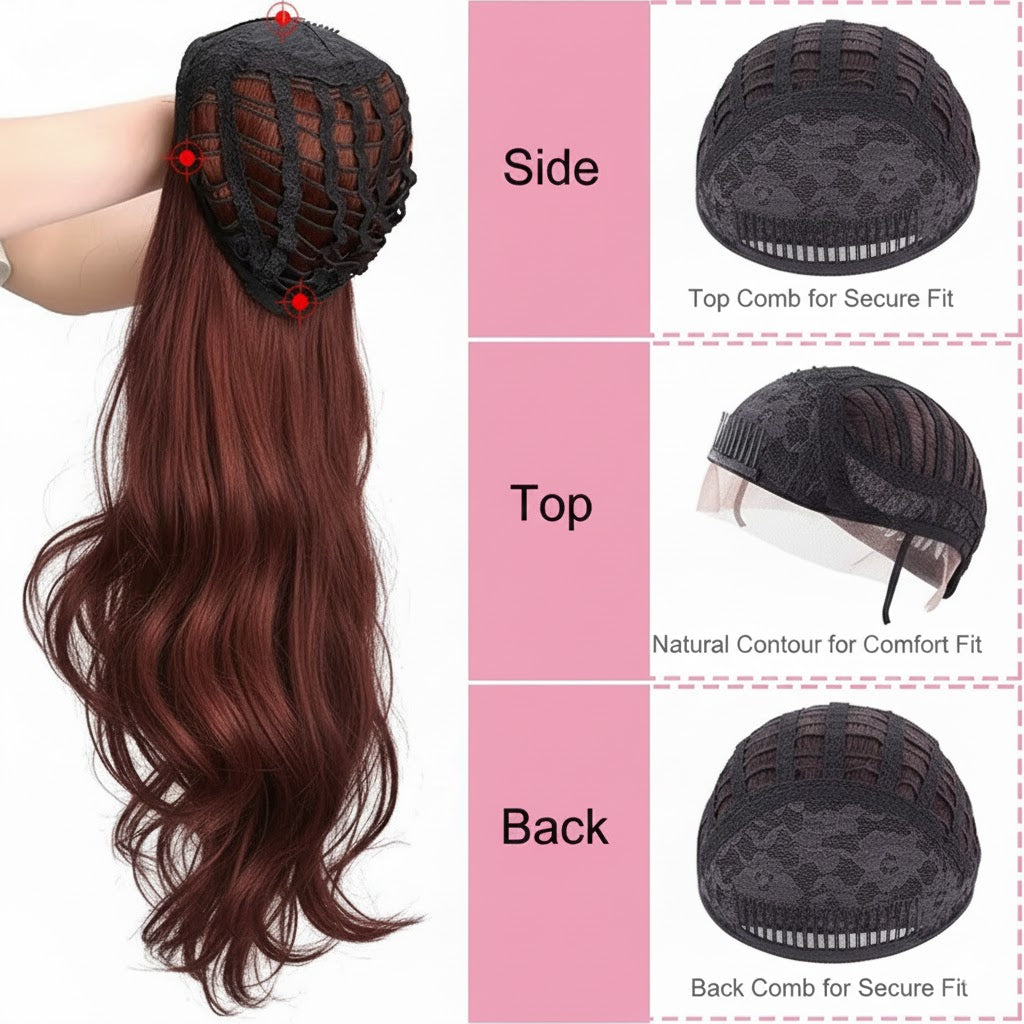 Auburn 3/4 Half Head Wig 26" Long  Synthetic Hair, Volumizing Piece | Zebaish Wigs & Extensions