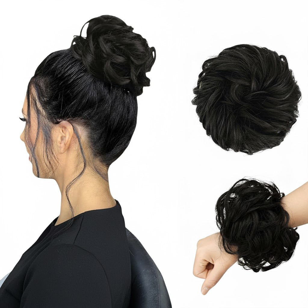 Dark Brown Messy Srunchy Bun Hair Piece for Thin Hair Women Synthetic Chignon | Zebaish Wigs and Extensions