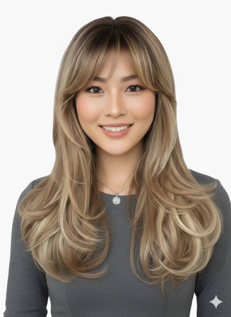 Zebaish Ash Brown Ombre Topper With Golden Highlights | Zebaish Wigs & Extensions