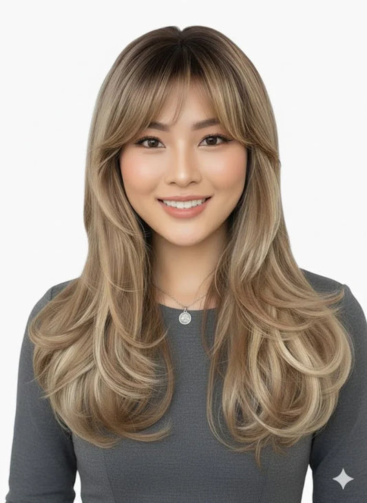 Zebaish Ash Brown Ombre Topper With Golden Highlights | Zebaish Wigs & Extensions