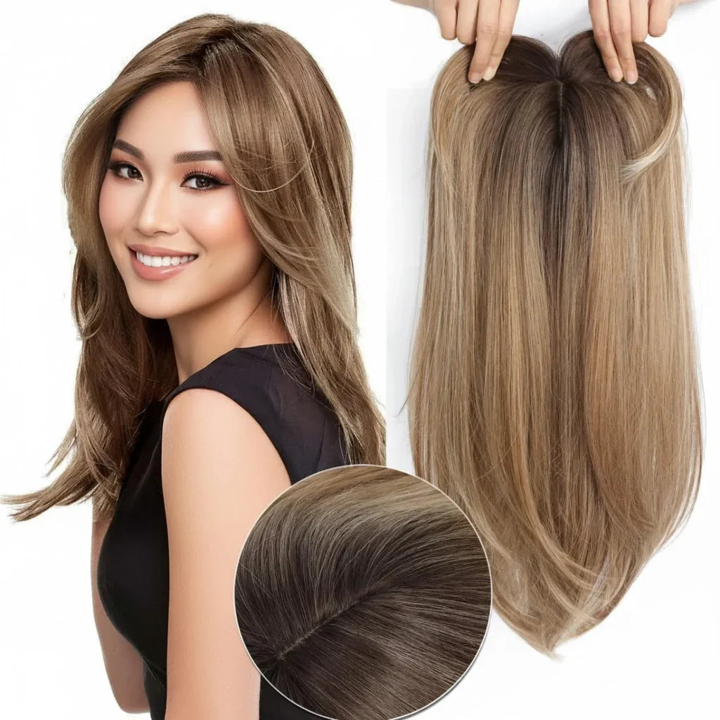 Zebaish Brown Ombre Topper With Golden Blonde Highlights | Zebaish Wigs & Extensions
