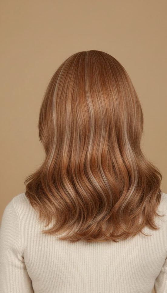 Ginger Brown With Blonde Highlights 18" Layer Cut Wig For Women Synthetic Hair | Zebaish Wigs & Extensions