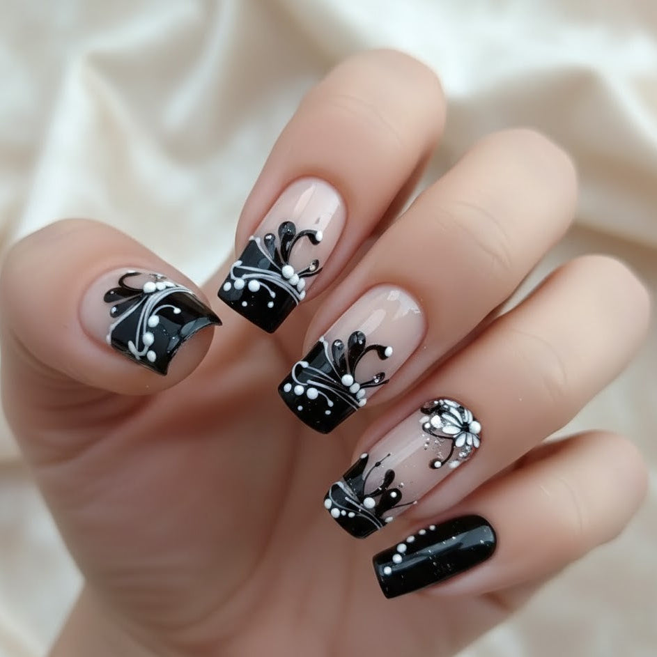 Nude Fake Press On Nail Shiny Large Crystal French Wearable False Nails | Zebaish Wigs & Extensions