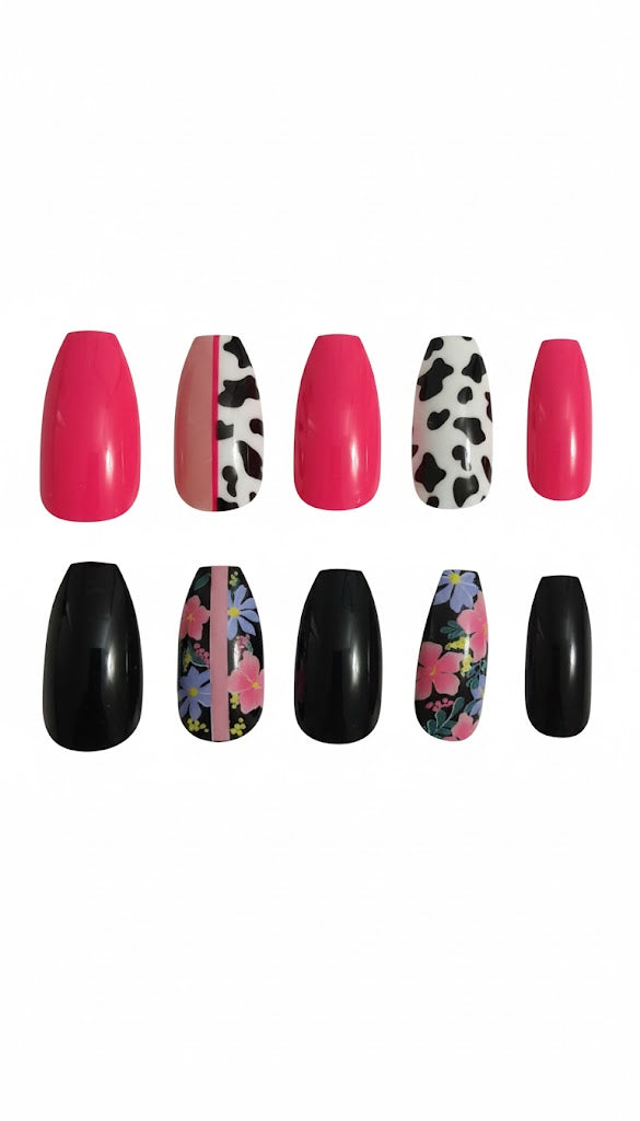 30 Cow Print Fake Press On Shiny False Nails Elegant Glass Nail Art | Zebaish Wigs & Extensions