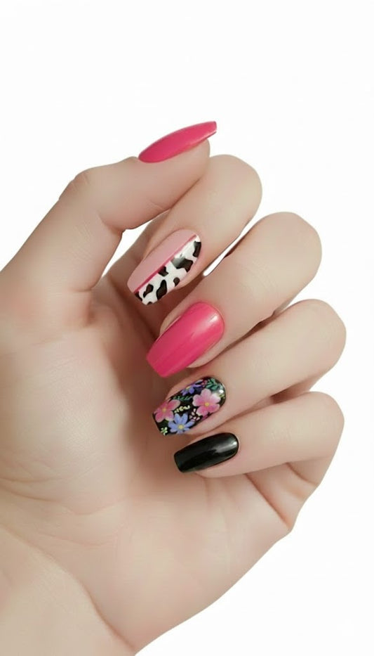 30 Cow Print Fake Press On Shiny False Nails Elegant Glass Nail Art | Zebaish Wigs & Extensions