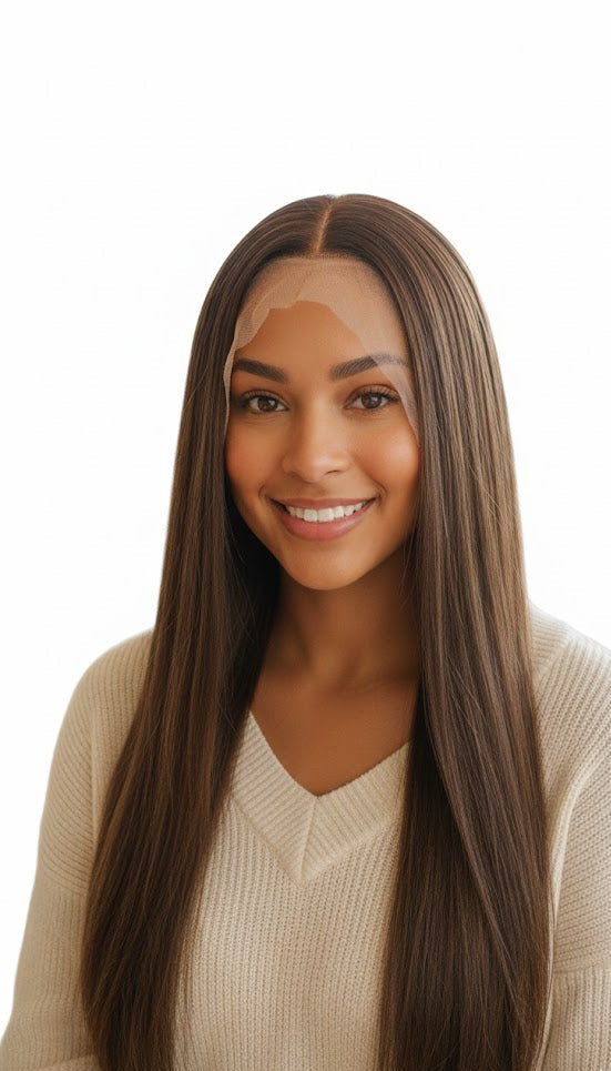 Smokey Walnut Fixed Parting Lace Wig 30" Long Straight Hair For Women Synthetic Hair | Zebaish Wigs & Extensions