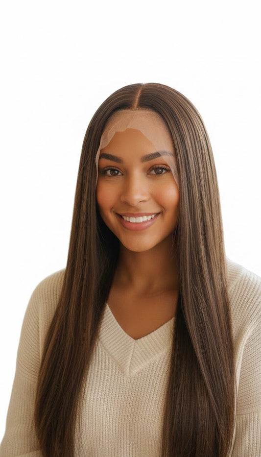 Smokey Walnut Fixed Parting Lace Wig 30" Long Straight Hair For Women Synthetic Hair | Zebaish Wigs & Extensions