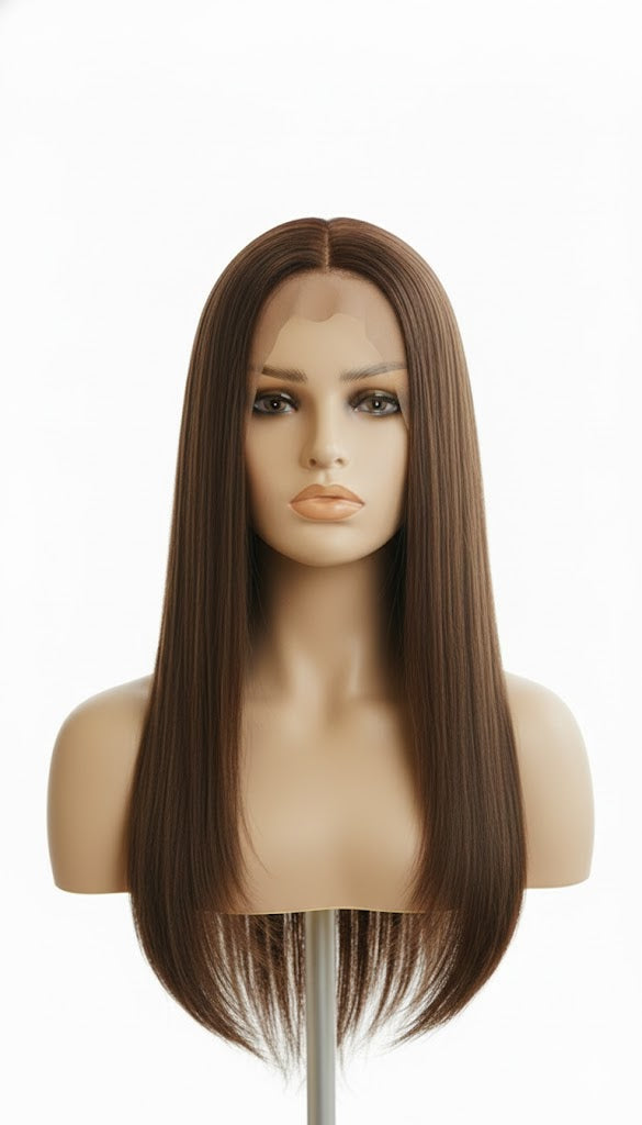 Smokey Walnut Fixed Parting Lace Wig 30" Long Straight Hair For Women Synthetic Hair | Zebaish Wigs & Extensions
