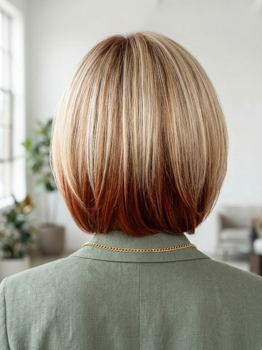 Person with a stylish haircut in a neutral indoor setting