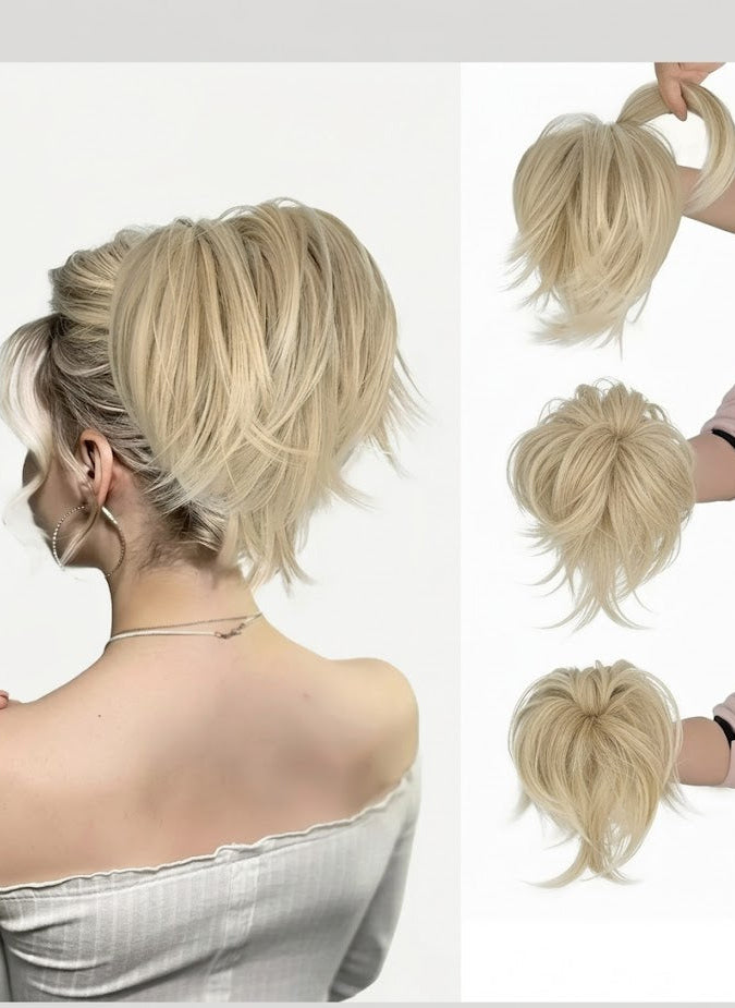 Extensión de pelo sintético para moño desordenado de color rubio platino, 8 pulgadas, moño voluminoso con banda elástica | Pelucas y extensiones Zebaish