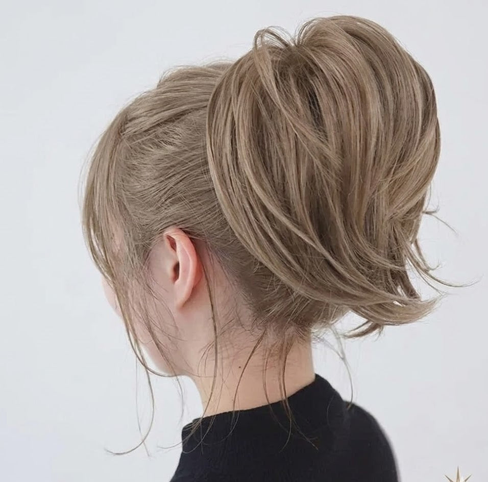 Moño Desordenado con Extensión de Pelo Rubio Ceniza, Moño de Fibra Sintética de 8 Pulgadas, Coletero con Volumen y Banda Elástica | Zebaish Wigs And Extension
