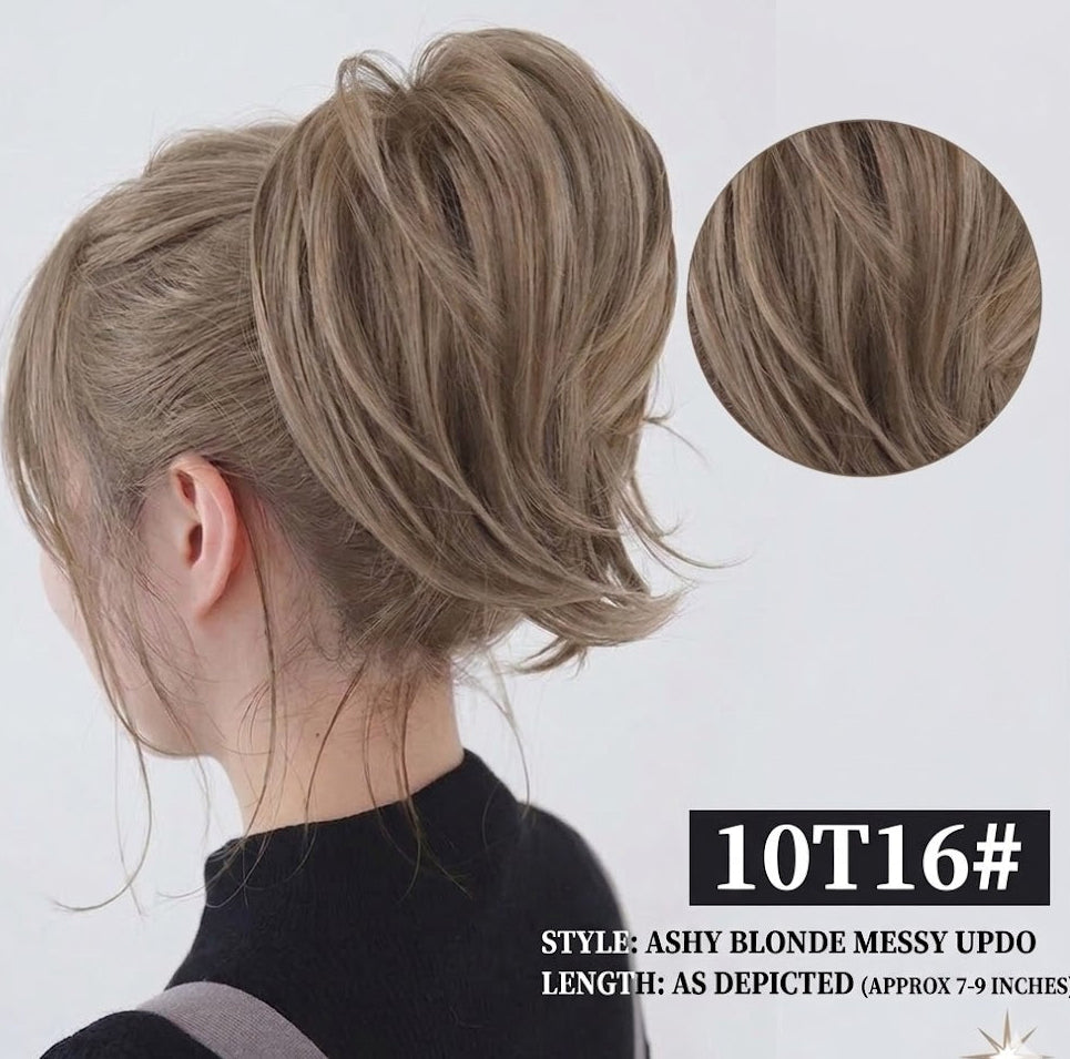 Moño Desordenado con Extensión de Pelo Rubio Ceniza, Moño de Fibra Sintética de 8 Pulgadas, Coletero con Volumen y Banda Elástica | Zebaish Wigs And Extension