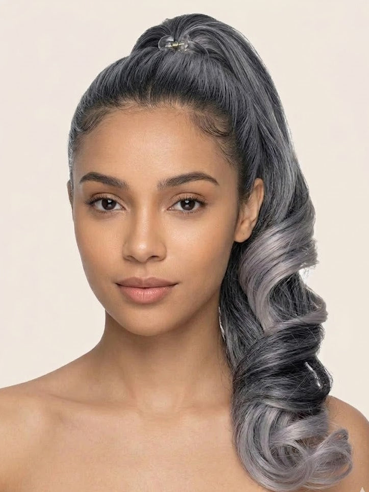 Extensión de cola de caballo 14" Ombré gris Ondas corporales largas para mujer | Zebaish Wigs And Extensions