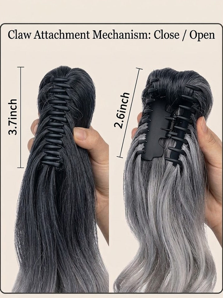 Extensión de cola de caballo 14" Ombré gris Ondas corporales largas para mujer | Zebaish Wigs And Extensions