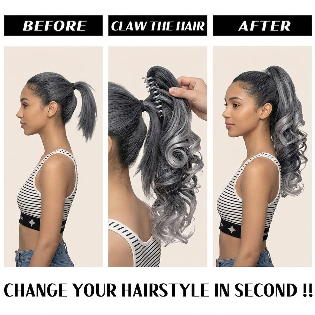 Extensión de cola de caballo 14" Ombré gris Ondas corporales largas para mujer | Zebaish Wigs And Extensions