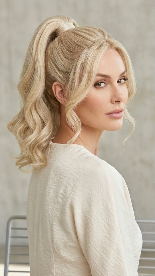Extensión de cola de caballo 14" rubia platino larga ondulada postiza para mujer | Zebaish Wigs And Extensions