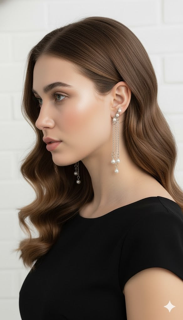 Drop Earings Long Chain With Pearls | Zebaish Wigs & Extensions