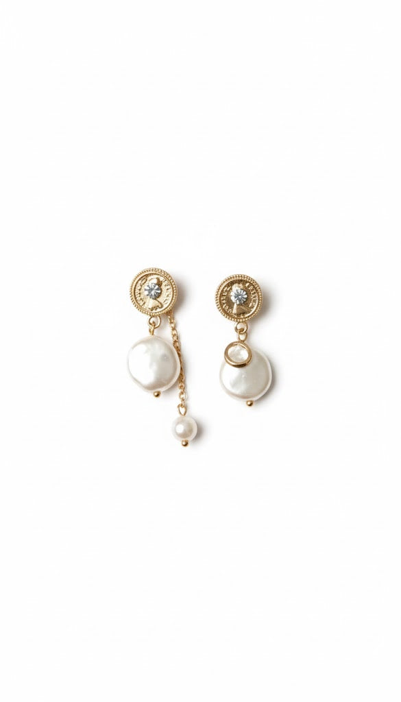 Gold Coin Stud with Baroque Pearl Drop Earrings | Zebaish Wigs and Extensions