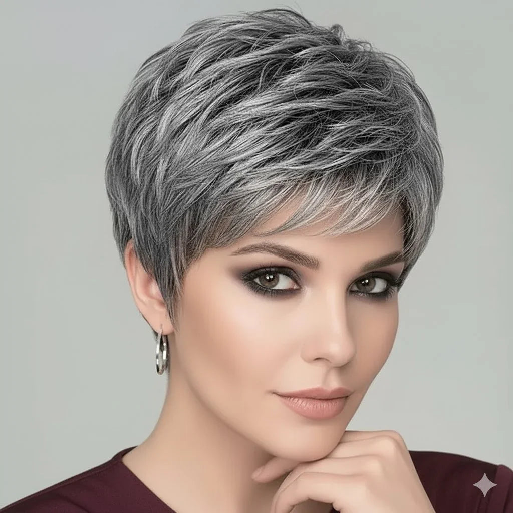 Zebaish Short Silver And Grey Wig With Bangs | Zebaish Wigs & Extensions