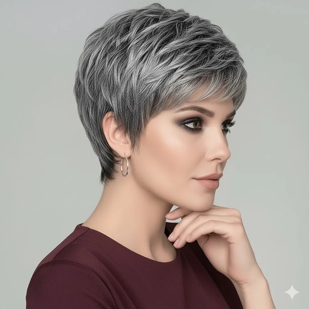 Zebaish Short Silver And Grey Wig With Bangs | Zebaish Wigs & Extensions