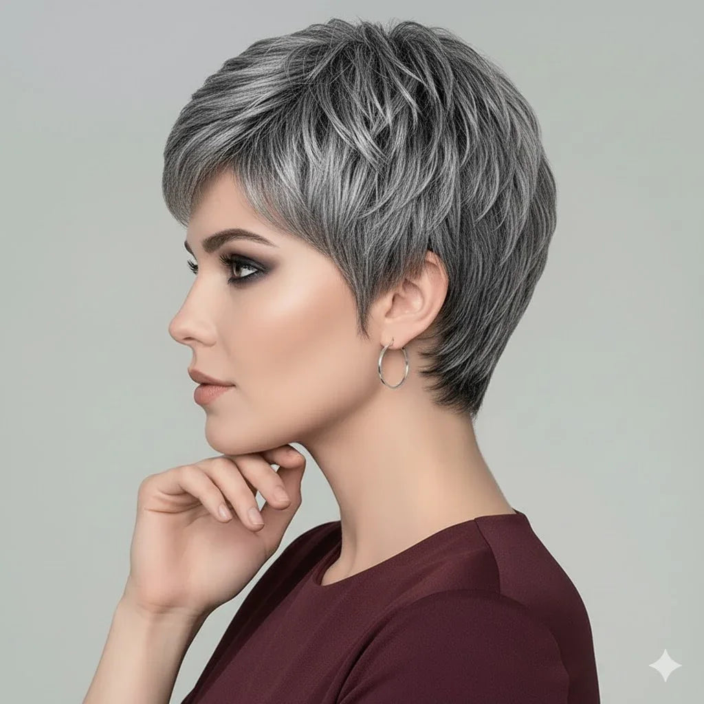Zebaish Short Silver And Grey Wig With Bangs | Zebaish Wigs & Extensions