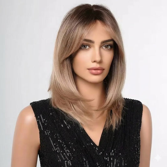 Woman with styled hair wearing a black sequin top on a white background