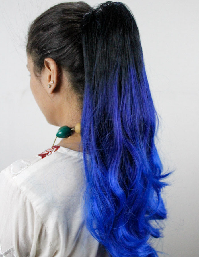 Natural Black To Blue Ombre Ponytail