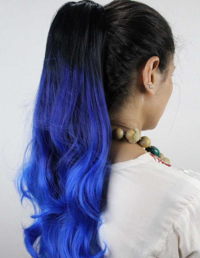 Natural Black To Blue Ombre Ponytail
