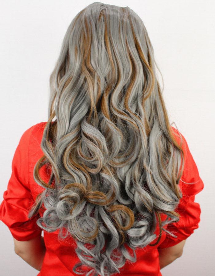 Grey Curl Extension with Light Brown Highlights | Zebaish Wigs & Extensions