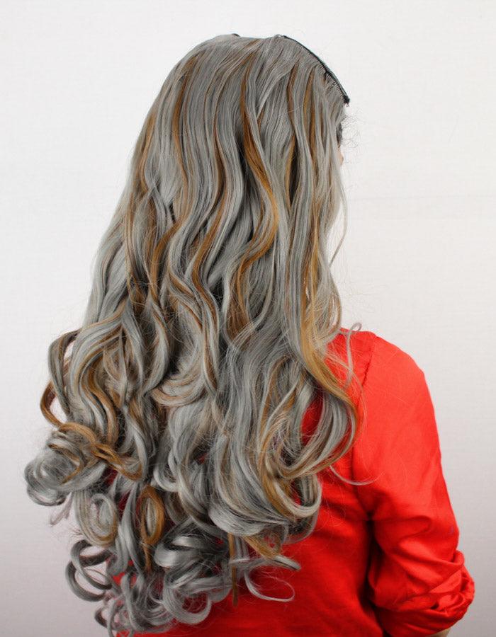 Grey Curl Extension with Light Brown Highlights - Zebaish Wigs and Extension